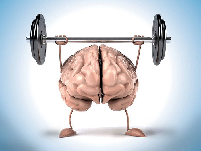 Illustration of brain lifting weight
