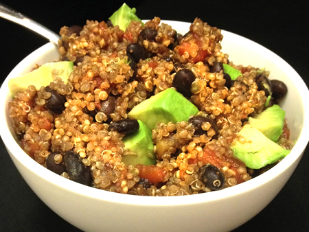 One-Dish Quinoa and Black Bean Chili with Avocado