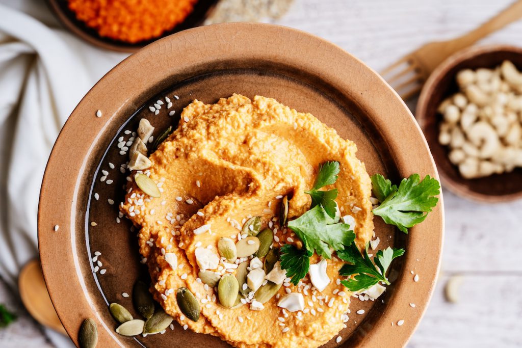 Hummus dip for a story on high-protein snacks for seniors